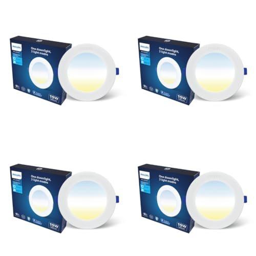 PHILIPS 15W 3in1 AstraGlow Round LED Panel Light | Slim Surface Panel with High Brightness & Energy Efficiency | Durable Polycarbonate Body – White Finish | Pack of 4