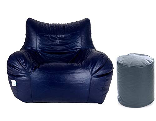 GUNJ Jumbo Arm Chair & Footstool Combo Bean Bag Cover (Jumbo, Navy)