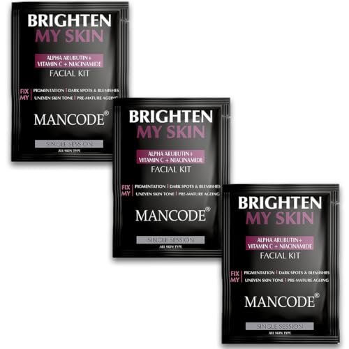 Mancode Brighten My Skin Facial Kit For Men | Salon-Like Glowing Skin In 6 Easy Steps | Improves Skin Texture | Instant Glow | Suitable For All Skin Types – 3 x 58 G (Pack of 3)