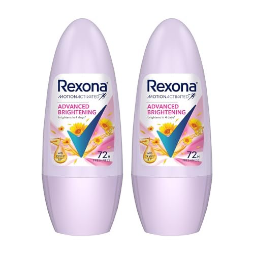 Rexona Women Roll-On | Advanced Brightening Underarm Deodorant | up to 72Hr long-lasting freshness | 45 ML (Pack of 2)