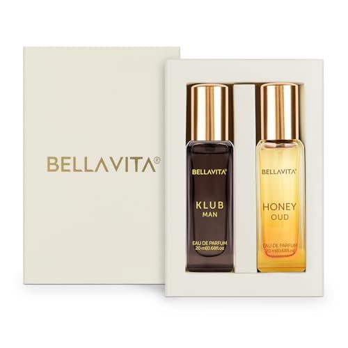 BELLAVITA KLUB & Honey Oud 2 x 20ml Long Lasting | Perfume for Man and Woman | Spicy, Woody, Citrus and Fruity | Premium Unisex Fragrance for Men and Women