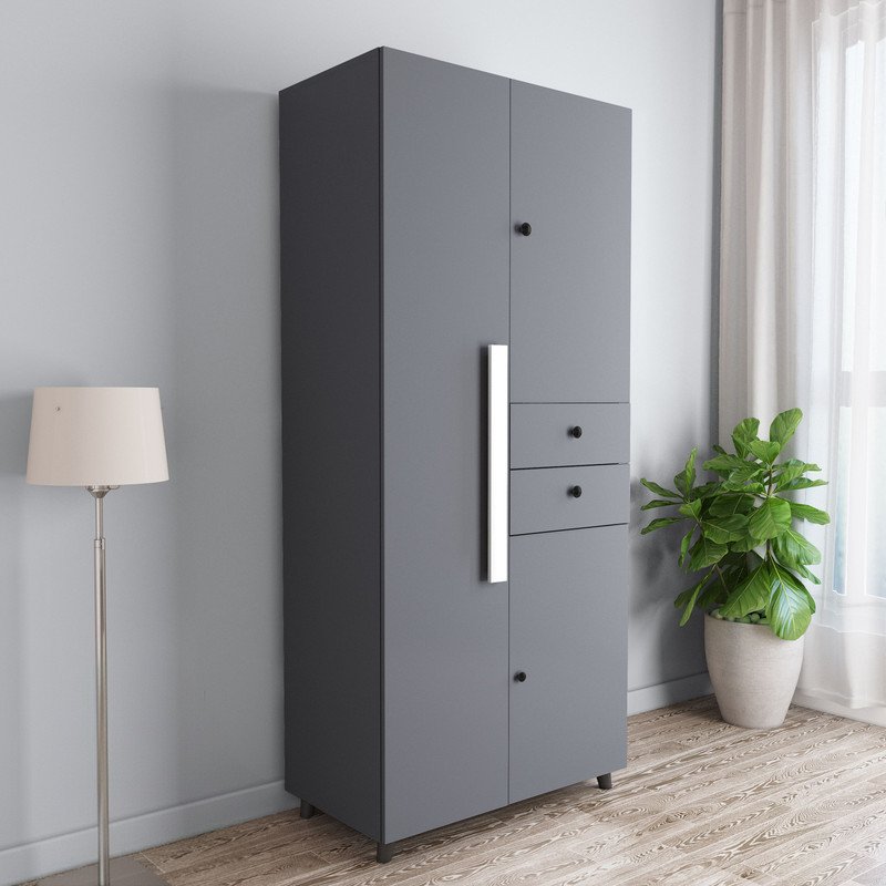 CARLTON LONDON Willy Engineered Wood 3 Door Wardrobe(Finish Color – Slate Grey, Knock Down)
