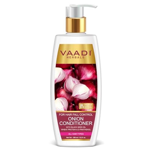 Vaadi Herbals Onion Hair Fall Conditioner | Softens Dry, Damaged, Frizzy Hair | With Onion extract, Black seed oil, Wheat Protein & D Panthenol | SLS & Paraben Free (350 ml)