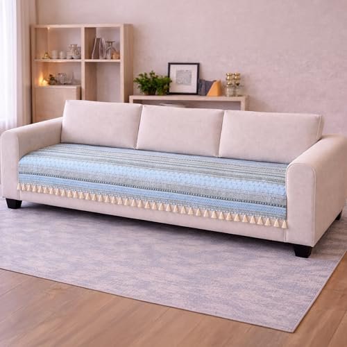 Cortina Printed Quilted Velvet Sofa Cover – Premium Sofa Couch Protector – Soft Plush Velvet, Non-Slip, Machine Washable Furniture Cover (SkyBlue, 2 Seater)