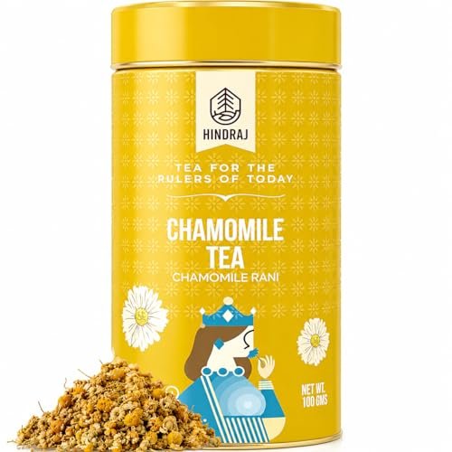 Hindraj Chamomile Rani Herbal Green Tea 100 g Loose Leaves Organic, Refreshing Ice Tea, 100% Natural Ingredients, No Added Sugar Soothing & Cooling, Great for Hot & Cold Brews