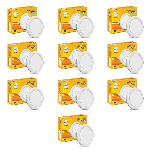 wipro Metal Garnet 15W Round LED Alpha Panel | Cool Day White(6500K) | Recessed Down Light for False Ceiling | Cutout-153Mm | Pack of 10