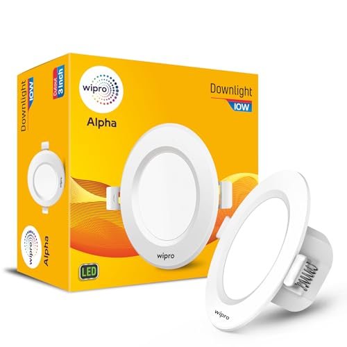 wipro Polycarbonate Alpha 10W Round Downlight Junction Box | Green | Glare-Free Design | Recessed Down Light For False Ceiling | Cutout – 3 Inch | Pack Of 1