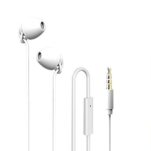 Hitage Earphones HB-726 Headphones Earplugs Headset High Definition Sound Deep Extra Bass Wired Earphone with in-line Mic Wide Compatibility Tangle Free Cable (White)