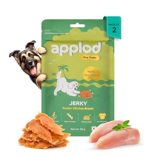 Applod Tender Chicken Jerky Breast Dog Treats for Adult Dogs | Made with Real Chicken Breast | High-Protein Low-Fat Grain-Free Reward Snacks | Pack of 2 | 50g x 2