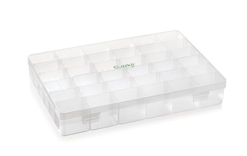 Clazkit Plastic 36 Grid Cells Multicolorpurpose Jewellery Organizer Rectangular Storage Box, with Adjustable Dividers, Transparent Storage Organizer Box for Jewelry Beads Earring