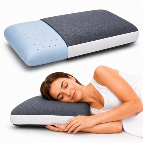 LA VERNE Cooling Gel Infused Pincore Technology Breathable Memory Foam Pillow with 3S Rebound| Cool Gel Cervical Support for Neck & Shoulder Relief (1, Grey White, Standard)
