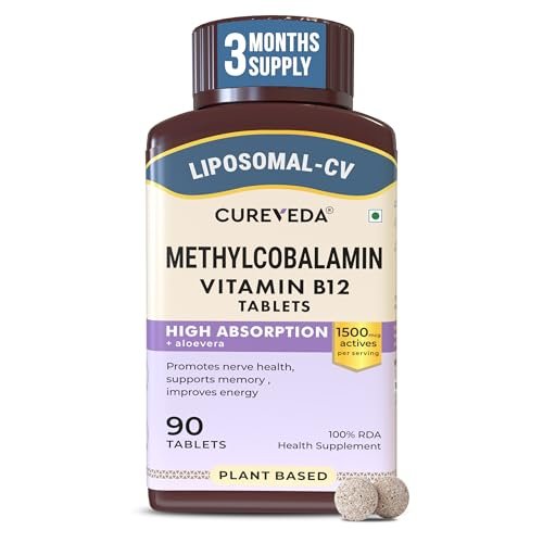 Cureveda Liposomal Vitamin B12 1500 mcg Active Methylcobalamin Aloe Vera | High Absorption Tablets for Nerve Health, Memory & Energy | 90 Tablets (90 Day Pack)
