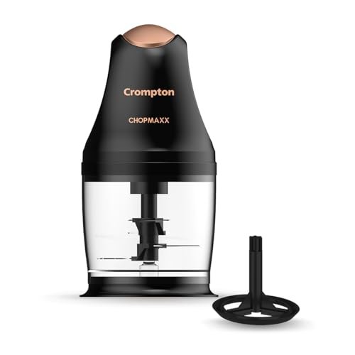 Crompton ChopMaxx Electric Vegetable Chopper | 300 Watts Motors | Twin S-Shaped Ninja food grade blades | 800 ml see through food grade bowl | Whisking attachment | Easy to clean & Store