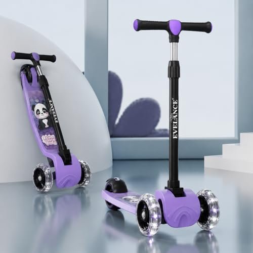 EVELANCE 3 Wheel Kids Road Runner Scooter with Adjustable Height, Foldable Kick Scooter for 3+ Years | Skating Scooter Outdoor Toy for Boys & Girls, Birthday Gift | 50kg Capacity(Purple)