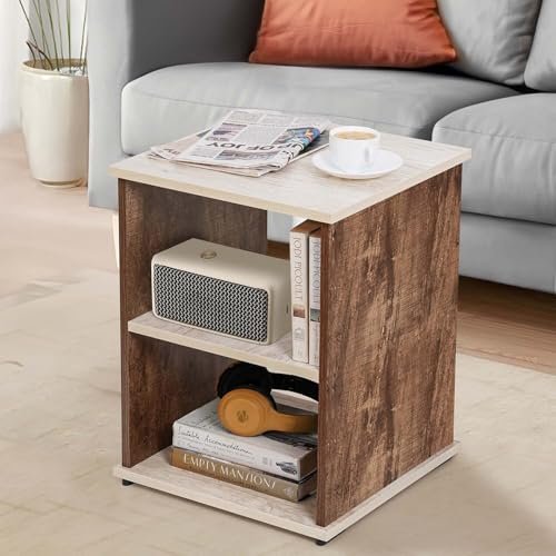 ABOUT SPACE Bed Side Table – End & Sofa Side Table,Corner Coffee Table with Solid Finish Space Saving Furniture with Storage for Living Room,Bed Room,Balcony,Home Decor(L 40 x B 40 x H 53 Cm)(Walnut)
