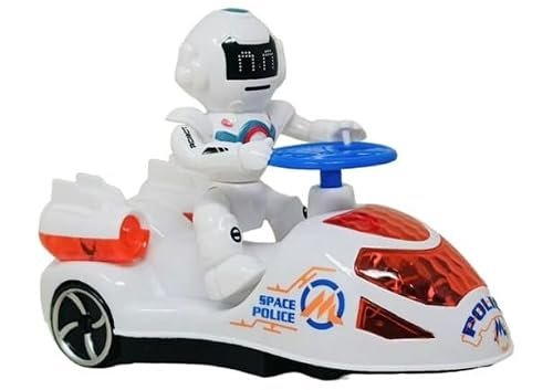 HOMOZE Space Police Robot Car Toy for Kids | 360° Twist Action, 3D LED Lights & Sound Effects | Battery Operated Musical Racing Car with Steering Wheel | Fun Gift for Boys & Girls