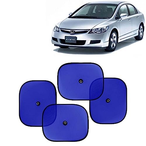 KINGSWAY Car Window Curtain Sticky Sun Shades Compatible with Honda Civic, (Year 2006-2015), Universal Fit Sunshades for Side Window, Rear Window, Blue Color, 4 Pieces