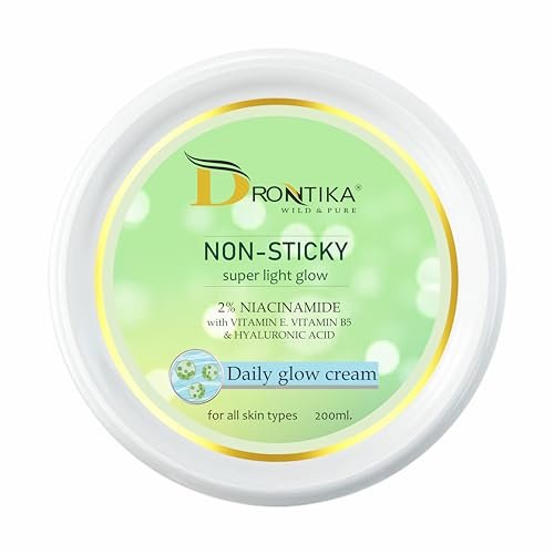 Drontika Wild & Pure Non-Sticky Super Light Glow Cream 2% Niacinamide with Vitamin E, Vitamin B5 & Hyaluronic Acid – Daily Glow & Hydration (200ml)
