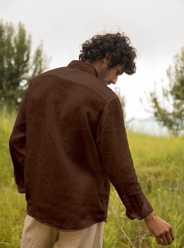 javier Men Solid Casual Brown Shirt