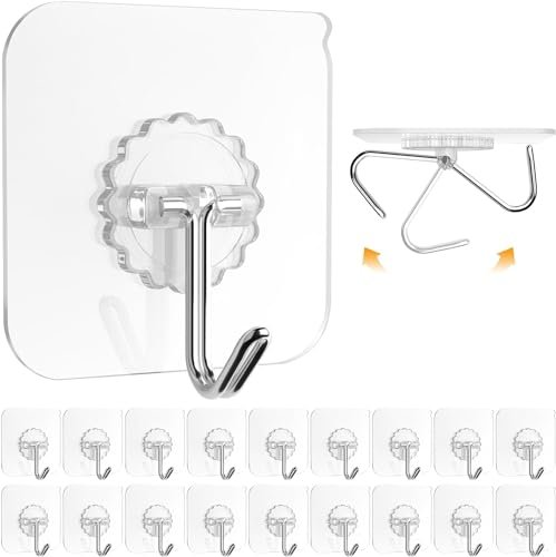 RADIANT Wall Hooks for Hanging, Self Adhesive Heavy Duty Wall Hooks, Wall Hangings, Kitchen Accessories (Transparent Hook, Pack of 15)