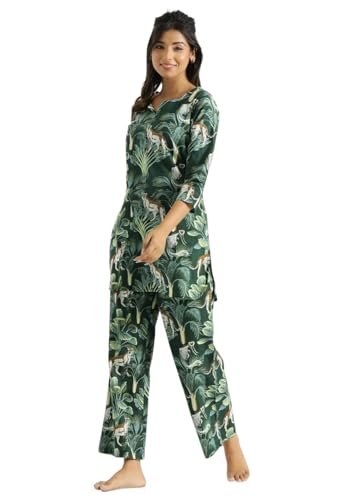 LookMark Women’s Viscose Rayon Printed Stitched Kurta with Pant | Green Color Kurta Set | Kurta with Pant Set for Woman | Printed Kurta Set -(AZ-LM-OG1-KS2254-Green-S)