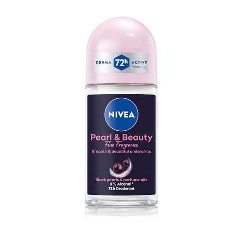 NIVEA Women Pearl & Beauty Roll On Deodorant, Underarm Deodorant with 72H Active Odour Protection, Long-Lasting Floral Fragrance, Underarm Roll On for Fresh, Beautiful Underarms, 0% Alcohol, 50 ml