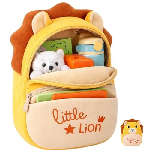 LUXIVA Little Lion Plush Backpack for Kids (2–5 Years) | Soft Toy School Bag | Lightweight & Comfortable Toddler Bag | Cute Cartoon Nursery Backpack for Boys & Girls