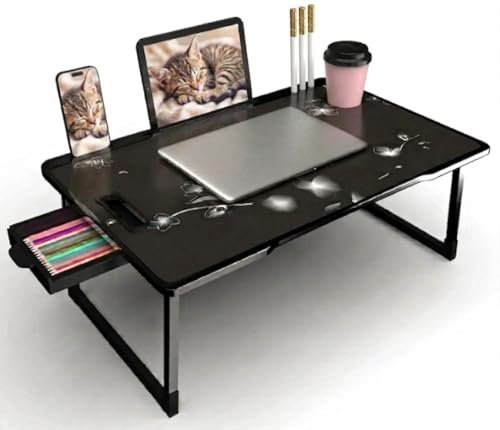 Wood Multipurpose Foldable Laptop Table with Cup Holder | Table Home Study Writing Table, Foldable and Portable/Ergonomic Edges Kids & Adults (TUL-FLOWER-KUM)