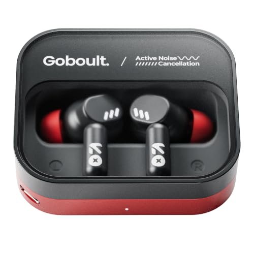 GOBOULT Newly Launched Tenet Pro with ANC TWS Earbuds, 75H Playtime, Amp App Support, 32dB ANC, Quad Mic ENC, Dual Device Pairing, 13mm Driver Ear Buds, Bluetooth 6.0 Wireless Earbuds (Crimson Red)