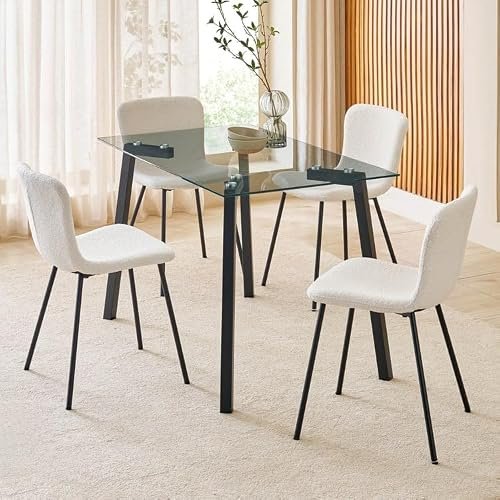 Home Centre | Helios Paul Fabric Dining Chair Set of 4 | Metal Frame | White | 1 Year Warranty