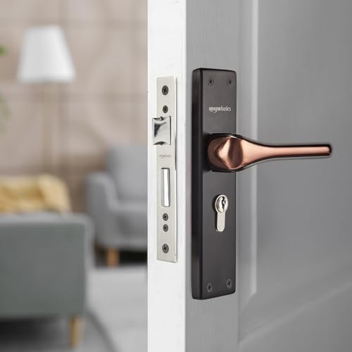 Amazon Basics Heavy-Duty Door Lock Set | Mortise Door Lock Handlesets with 3 Brass Key for Home,Office,Hotel | Brass Lock Body & Cylinder | Coca Black