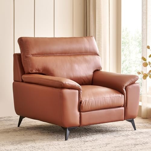 Home Centre | Aprilla NXT Half Leather 1-Seater Sofa | Sofa for Living Room | Solid Wood | Tan | 1 Year Warranty