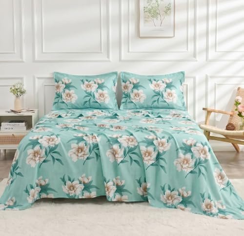 BSB HOME 210 TC Cotton Feel Double Bedsheet with 2 Pillow Covers, Soft & Breathable Floral Printed Bed Sheet, Easy Care Bedding for Bedroom – 86 x 88 Inches (218 x 224 cm) (Sage Mint)