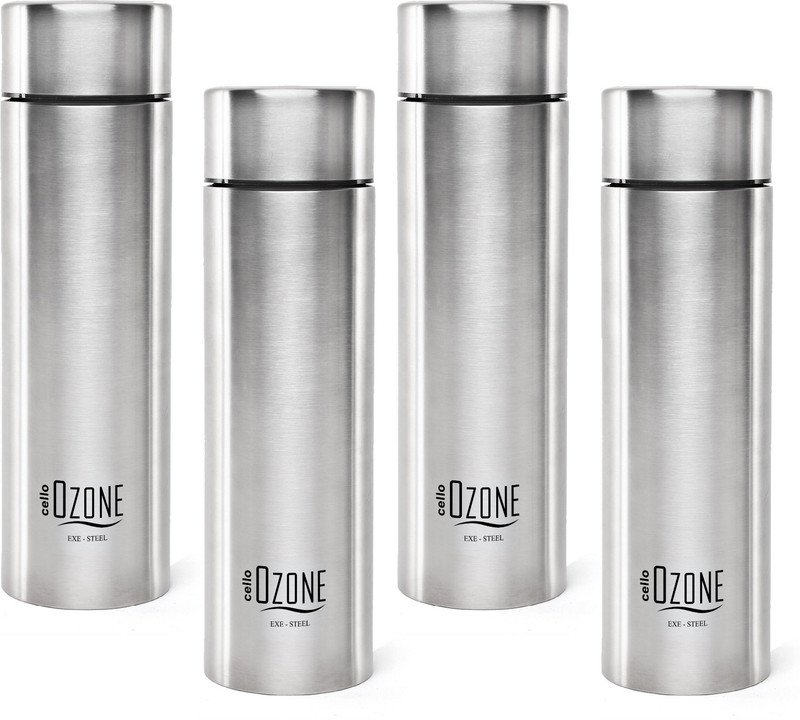 cello Ozone ISI Certified Single Wall Leakproof & Rustproof 1000 ml Stainless Steel Bottle(Pack of 4, Silver)