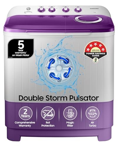 Samsung 7 kg, 5 star, Semi Automatic Top Load Washing Machine (WT70M3000UU/TL, Air Turbo Drying, LIGHT GRAY, 5 Year Warranty on Wash Motor)