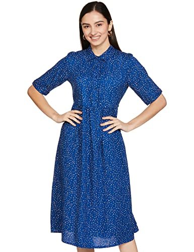 Amazon Brand – Symbol Women’s Rayon Fit and Flare One Piece Midi Length Dress (DR-05-WES-CONT_Navy_L)