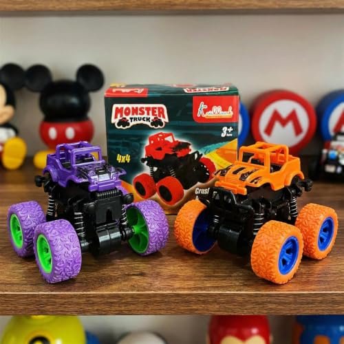 Kriiddaank Kriddaank Pack of 2 4×4 Monster Truck for Kids – Friction Powered Stunt Cars with 360° Spin Action – 4WD Push and Go Toy Vehicles for Toddlers, Boys & Girls Aged 3-7 Years (Multicolor)