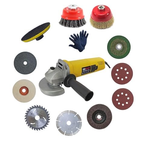 Inditrust 950W Multi Use Powerful Grinder With 1Pair Gloves and 11pc Multi type wheel Combo Angle Grinder (100 mm Wheel Diameter) 100% Copper Winding