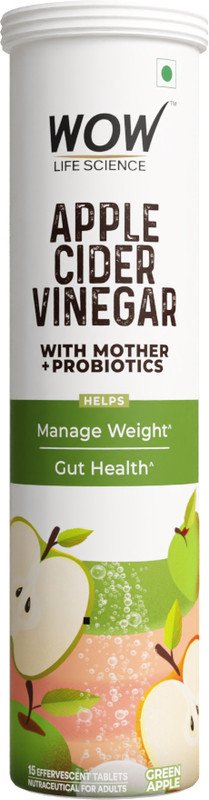 WOW Life Science Apple Cider Vinegar Effervescent Tablet + Probiotics For Weight Management(15 Tablets)