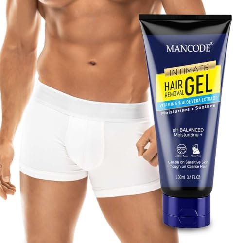 Mancode Intimate Hair Removal Gel for Men – Fast & Painless, Soothing for Unwanted Coarse Pubic Hair, Suitable For All Skin Types – 100ml