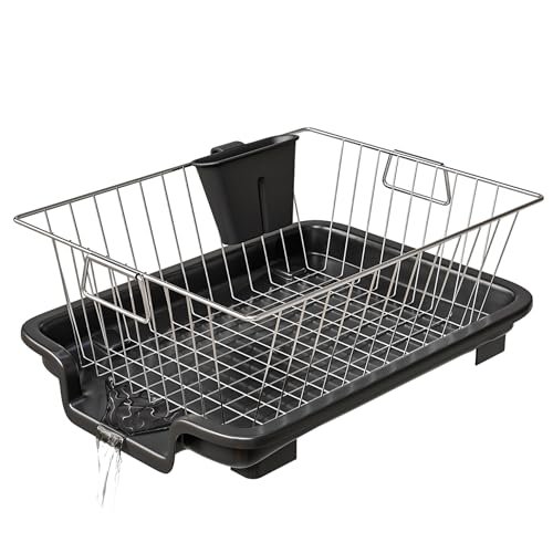 TEX-RO Dish Drying Rack with Drainer Tray | Stainless Steel Vessel Drainer Basket for Kitchen | Utensils Drying Rack with Spout | Bartan Basket Stand for Sink | Kitchen Dish Rack, 29 cm