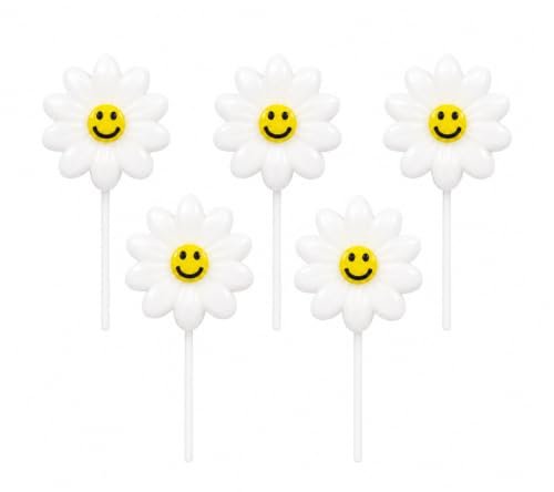 TREND N ART Smiley Flower Birthday Candles for Cake Decoration, Pack of 5, Flower Shape Decorative Cake Candles, Natural Wax Party Candles for Birthday, Anniversary, Baby Shower & Celebration (White)