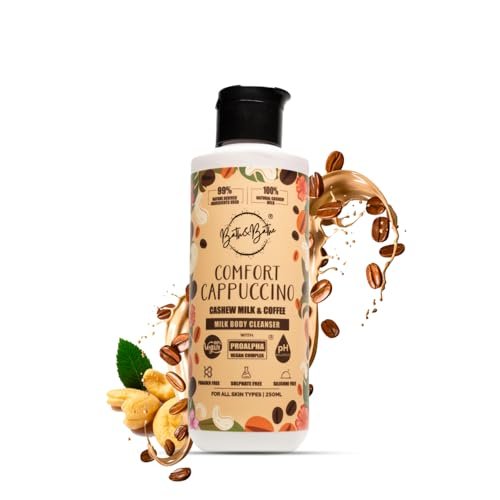 Bath&Bathe Comfort Cappuccino Body Wash Shower Gel | Coffee & Cashew Milk Infused Body Cleanser | 100% Vegan, Natural, Sulfate-Free | Deep Hydration, Allantoin-Soothing, 250 ml – Pack of 1