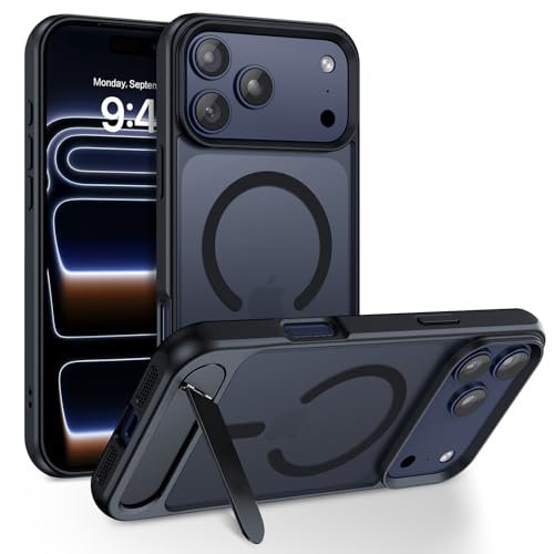 DOMAVER for iPhone 17 Pro Max Case Compatible with Mag Safe, Military-Grade Protection with Built-in Kickstand, Slim Translucent Matte Back Protective Phone Cover for iPhone 17 Pro Max 6.9″, Black