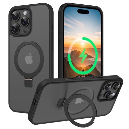 DOMAVER Magnetic for iPhone 16 Pro Max Case with Ring Stand, Compatible with MagSafe, Military-Grade Drop Protection, Slim Shockproof Phone Case for iPhone 16 Pro Max 6.9″, Black
