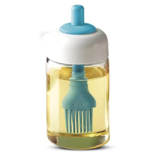 PANCA 230ml Glass Oil Dispenser with Silicone Brush | Multi-Use Bottle for Cooking, Baking, BBQ, Marinating & Frying | Refillable Kitchen Oil Bottle with Brush & Leakproof Lid (Pack of 1)