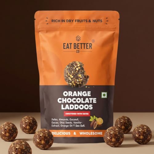 EAT BETTER CO – Orange & Chocolate Sugar-Free Laddoos | Energy-Bar Replacement | 95% Dry-Fruits | High Protein & Instant Energy – Super Saver Pack of 20 – Healthy Chocolate, 200gm
