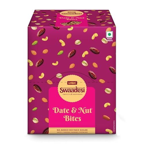 Unibic Swaadesi 100% Date & Nut Bite I Date Bites I Dates Barfi Made with Dates, Almonds, Cashew and Pistachio I Dry Fruits Nuts, Healthy Delicious Indian Sweets, Gluten Free I 300 Gm (30 gm*10)