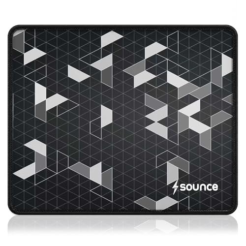 Sounce Gaming Mouse Pad with Anti-Fray Stitched Edges | Waterproof Surface, Non-Slip Rubber Base | Ultra-Smooth Superfine Fibre Mat | 210x260x3mm | Compatible with Laser & Optical Mice | Black