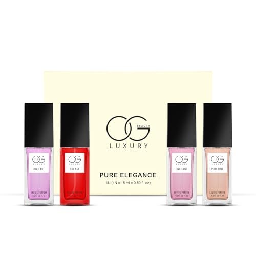 OG BEAUTY LUXURY Pure Elegance Eau De Perfume for Woman | 4×15 ml | Luxury Scent Parfum Gift Set | Long-Lasting Fragrance | Perfect Valentine’s Day & Anniversary Gift